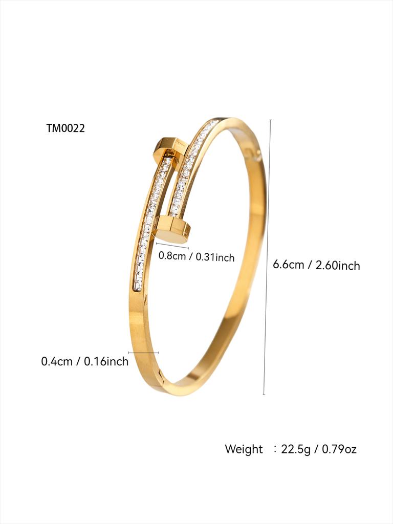 French Elegant Stainless Steel Cinquefoil, Double Stud Zirconia Bangle, Openwork Flower Bracelet Jewellery Set