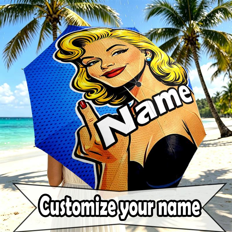 Custom Name Personalized Singer Print Umbrella, Auto Open Close, 8‑Rib Sturdy Frame, Commute Camping Hiking Use, Birthday Gift