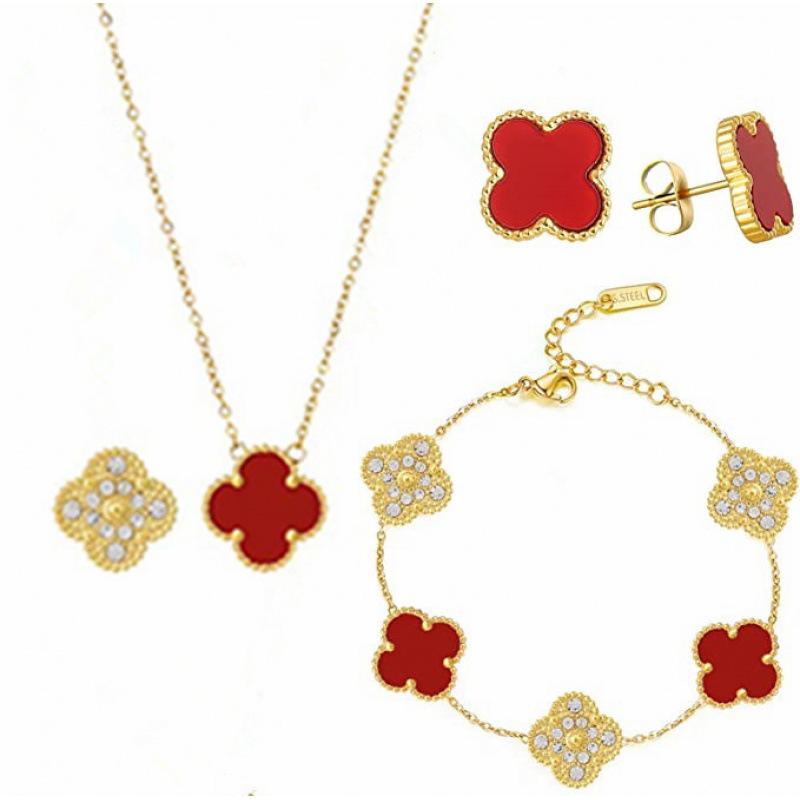 Four-leaf Clover Necklace Bracelet and Earring Set Titanium Steel Colorfast Five-flower Bracelet 18K