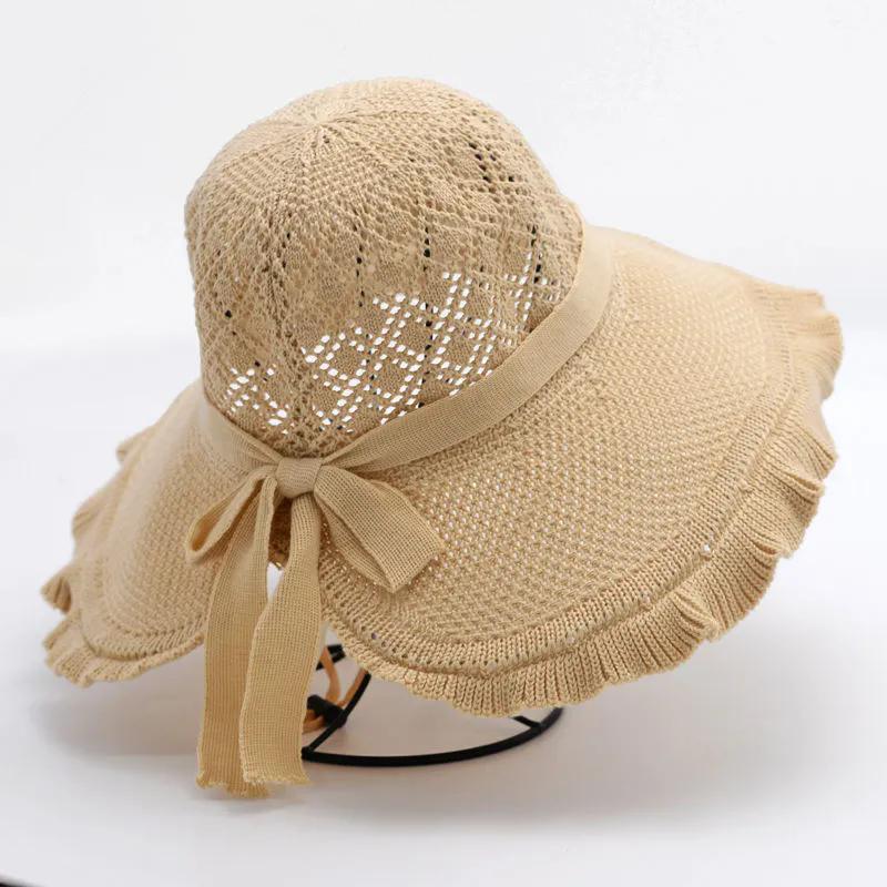 WTEMPO Women's Hollow-out Breathable Bow Wide Brim Sun Hats Solid Color  Elegant Casual Foldable Summer Outdoor Sunscreen Hats