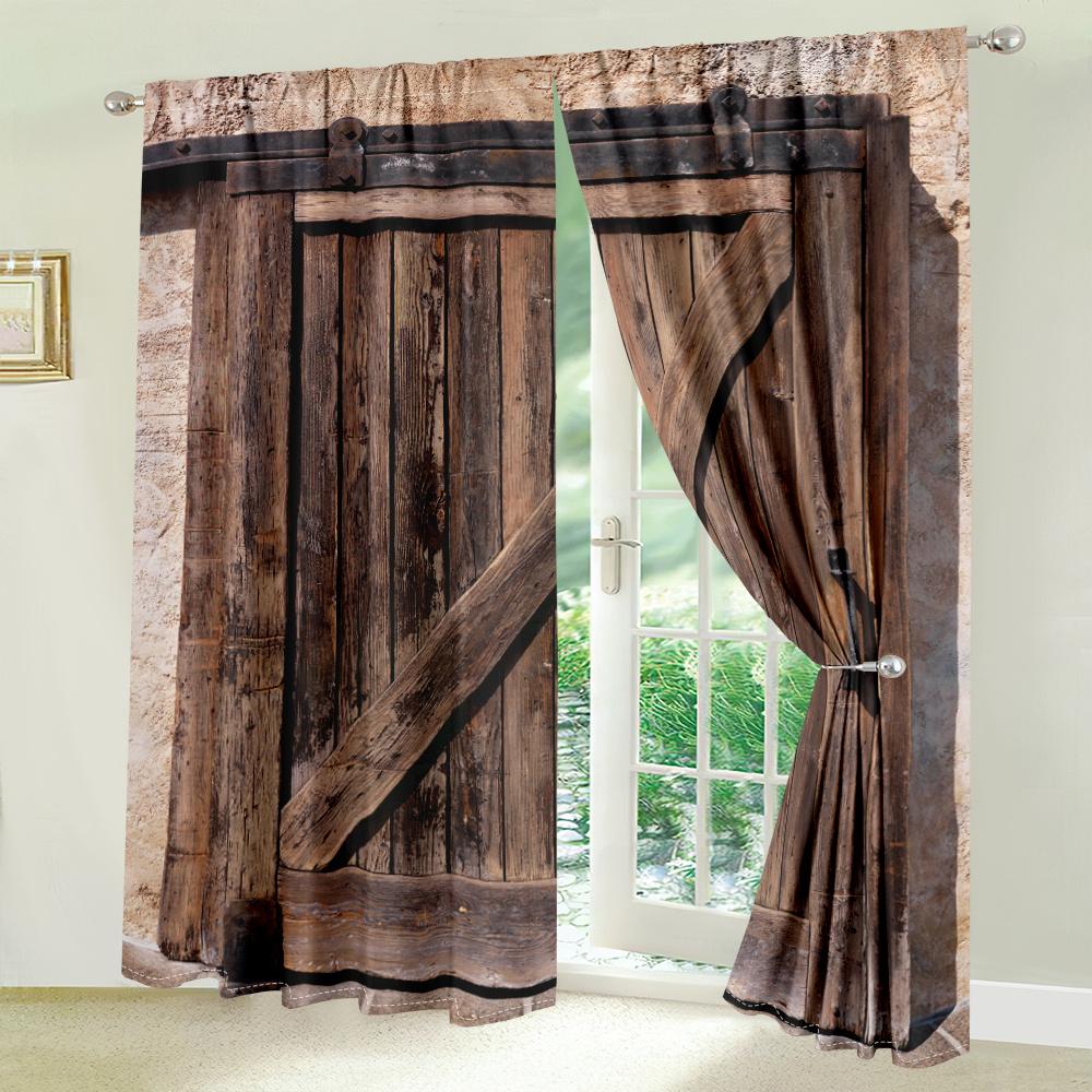 2 Stück Vintage Scheunentür Vorhänge Rustikaler Holzmaserungsdruck Vorhänge Wohnzimmer Schlafzimmer Dekor Vorhänge Bauernhausstil Vorhänge