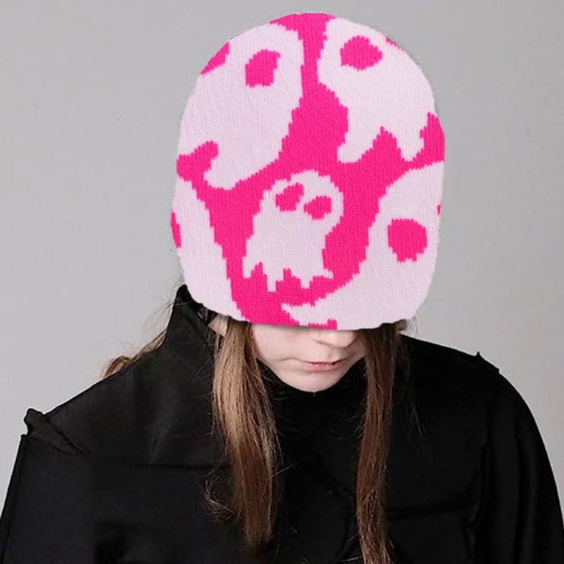 Halloween Skull Hat Unisex Knit Versatile Hat Knit Party Holiday Winter Warm Hat Fun Print Theme