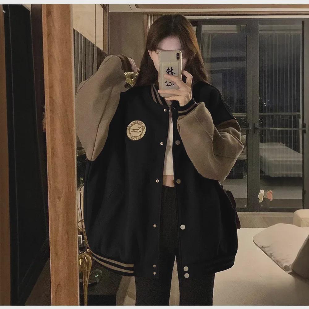 Women's Vintage Embroidered Plush Baseball Jacket - New Winter Style