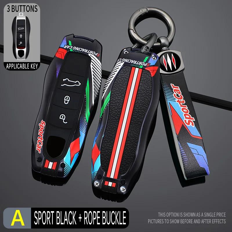 3 4 Bottons Racing Style Metal Car Key Case Fob Cover for Porsche Boxster Cayman Panamera Cayenne Macan 718 911 Taycan
