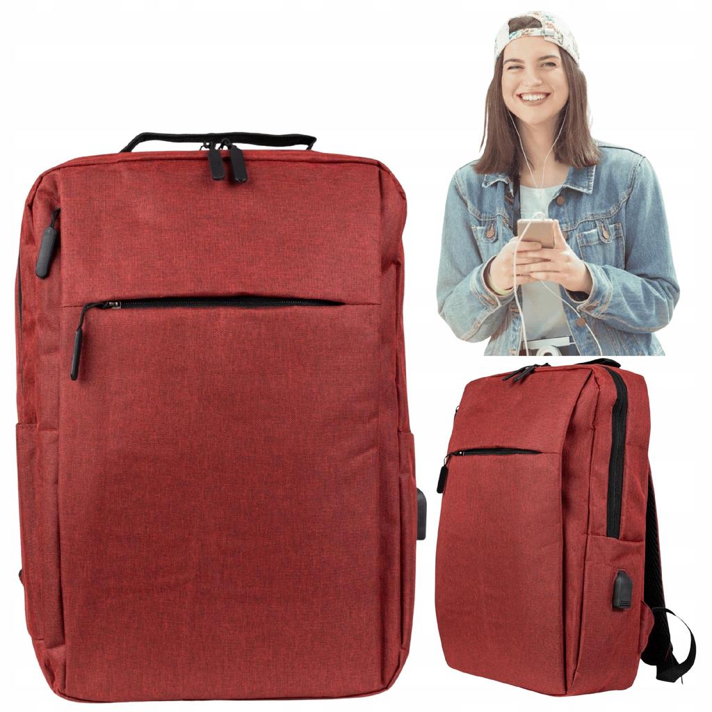 Plecak szkolny czerwony młodzieżowy na laptopa dla dziewczyn usb hn212701 red
