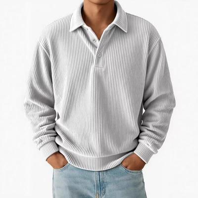 Herbst Winter Herren Retro Poloshirts Lässig Kordstoff Unifarben Gestreift Langarm Poloshirt Herren Business Oberteile