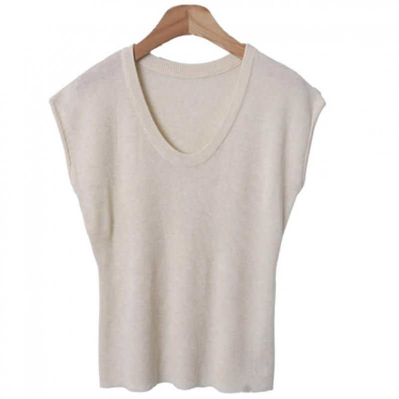 Shop   Women U Neck casUal Cap Sleeve Solid Slim Knit Tee Jle Wkn 3638 Black