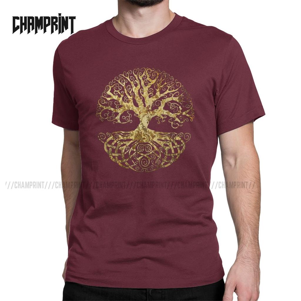Tree Of Life T-Shirt for Men Forest Nature Budda Symbol Novelty Pure Cotton Tees Round Neck Short Sleeve T Shirts Birthday Gift