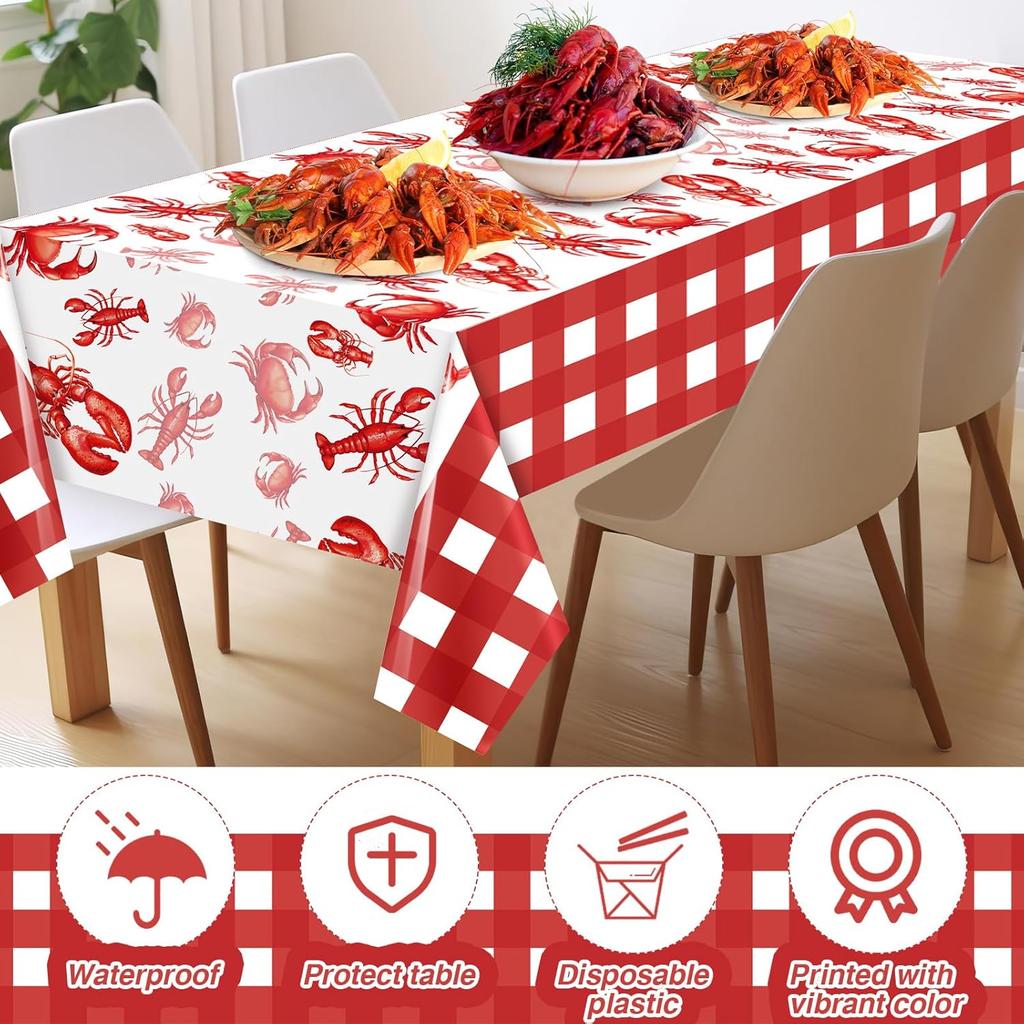 2 Pcs Crawfish Tablecloth Disposable Lobster Table Covers 108 x 54 Inches Plastic Lobster Table Cloth for Crawfish Boil Party Supplies