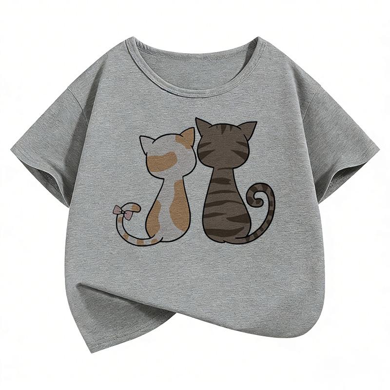 Cute Cat Kids Tshirts Summer Short Sleeve Tees Cartoon Animal Boys Girls Clothes Kawaii Kitten Tops Y2K Children Tshirt