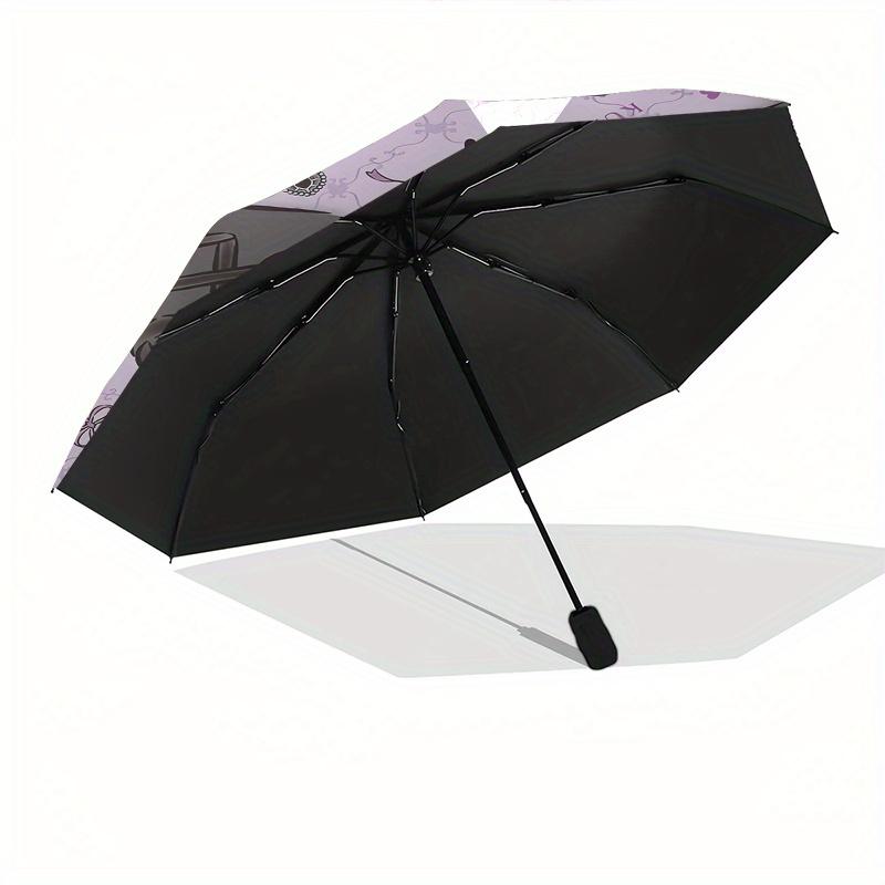 Kuromi,Gothic Automatic Folding Umbrella-Simple 8-Rib Design, Bright Cartoon Pattern, Durable Iron Frame, Suitable For Travel, Outdoor, Beac