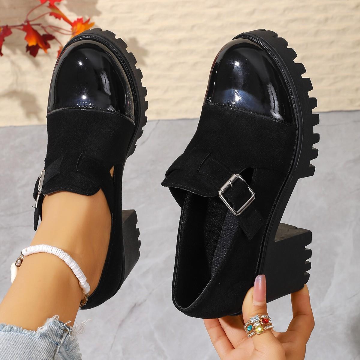 

Women s Leather Shoes, New Style, High Heels, Thick Heel, Height-increasing Single Shoes 42