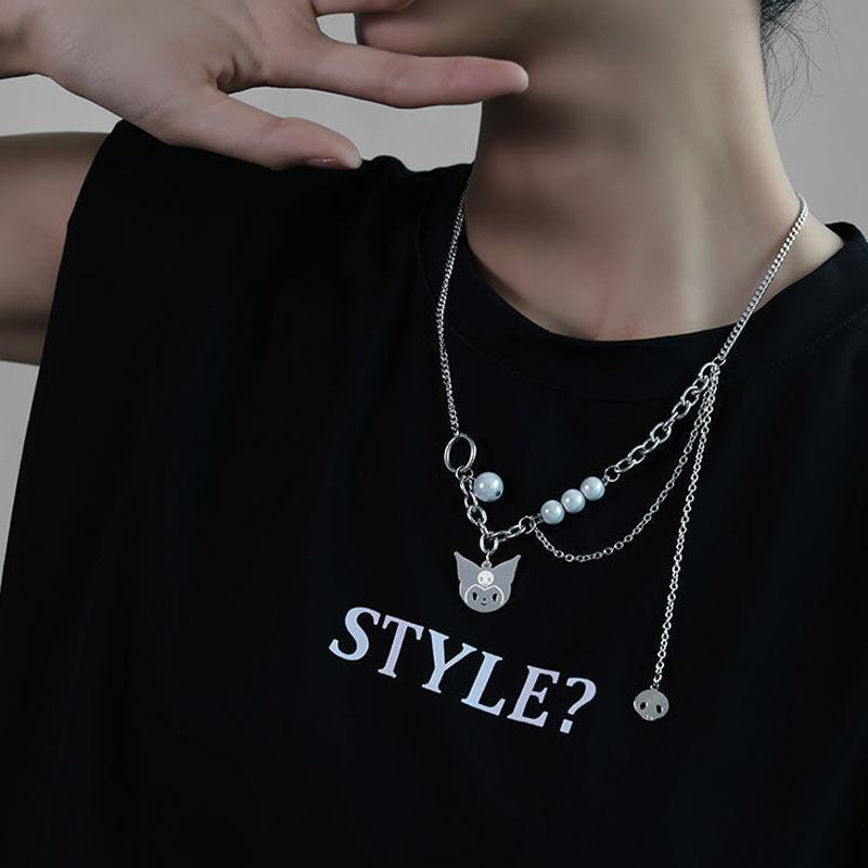 New Fashion Women Pendant Necklaces Fine Double Link Chain Metal Skeleton Monster Necklace Punk Jewelry Party Gift