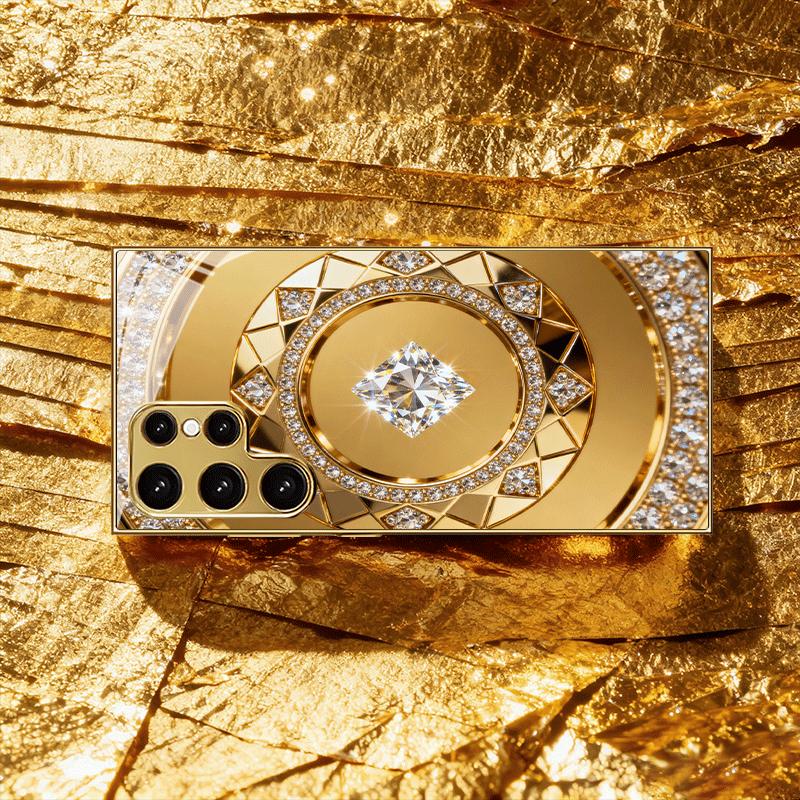 Die neue goldene, luxuriöse Glas-Handyhülle mit Kristallmuster, geeignet für Samsung-Modelle wie S26/S25/S24/S23/S22/S21/S20.