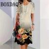 Lady New Dress 3D Printed Short Sleeve Mid-Length Dress Fashion Summer Autumn O-Neck Loose Vintage Dress Elegant Women Clothing