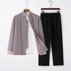 Herren Chinesischer Tang-Anzug: Frühlings-/Herbst-Baumwoll-Leinen-Set mit Froschknöpfen - Retro Mönch Teezeremonie Hanfu Robe.