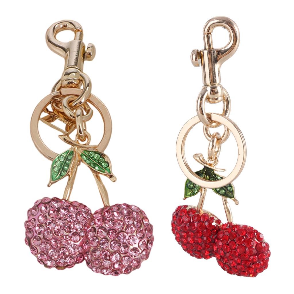 Rhinestone Cherry Charm Keychains Simple Pendant Car Keyring Backpack Decoration Fashion Jewelry for Women Girls