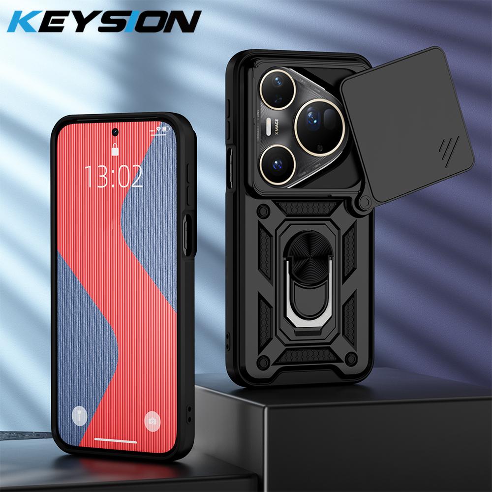 KEYSION Shockproof Case for Huawei Pura 80 Ultra Slide Camera Lens Protection Ring Stand Phone Cover for Huawei Pura 80 80 Pro