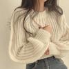 Korean Pink Puff Sleeve Sweater for Women – Autumn/Winter Fashion, Soft and Loose Royal Sister Style Pullover