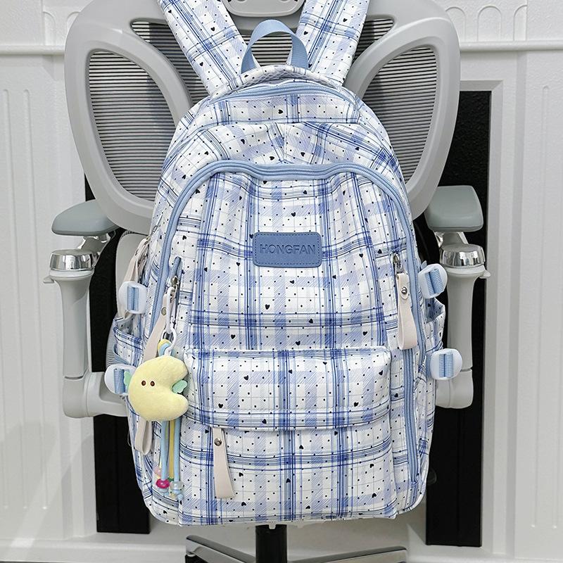 Schoolbag Vintage Plaid Junior High School School Bag Women's Fashion Large Capacity Computer Travel Backpack High School Student Backpack Tide