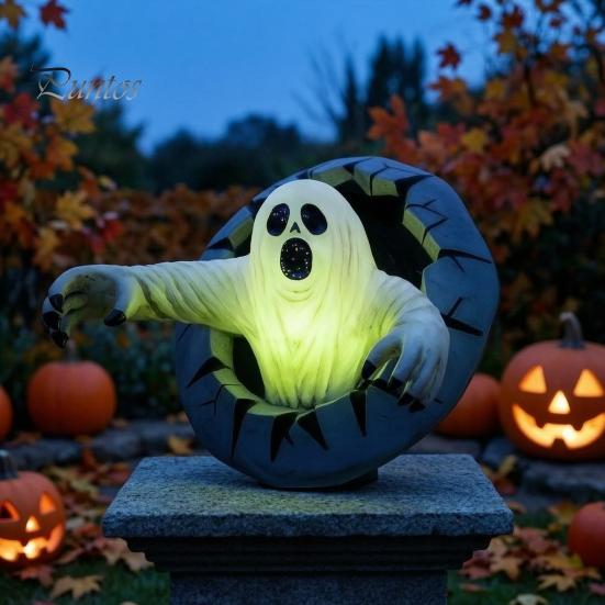 Décoration Fantôme Halloween Épouvante Sortir du Mur Décoration Murale, Lumineuse Décorative pour Statue en Résine d'Horreur Maison Hantée, Figurines de Maison de Fête