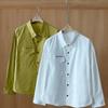 New Arrivals Open Run Women Cotton Long Sleeve Shirt Embroidery Pocket Design