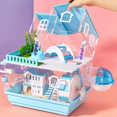 For 2 Layer Transparent Hamster Cage Acrylic Small Animal Hedgehog Guinea Pig Villa Packaging Supplies Toy Set Gifts