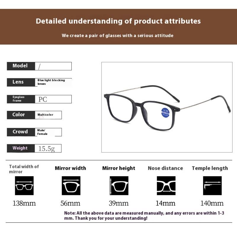 10pcs Square Reading Glasses Women Men Black Blue Grey Purple Anti Blue Light Polycarbonate Lens