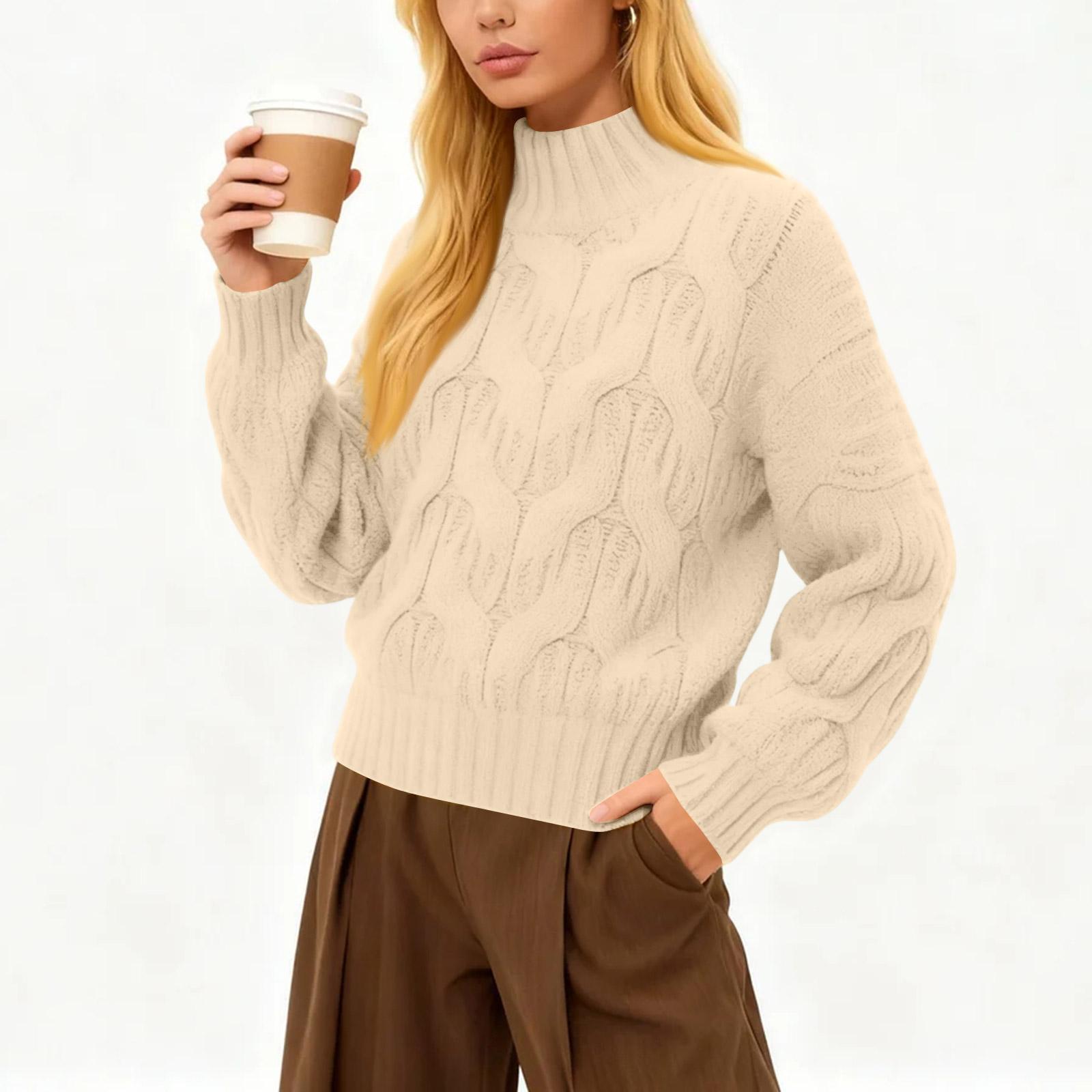 Women s Lazy Bubble Sleeve Loose, Thickened, Cable Knit Sweater L бежевый
