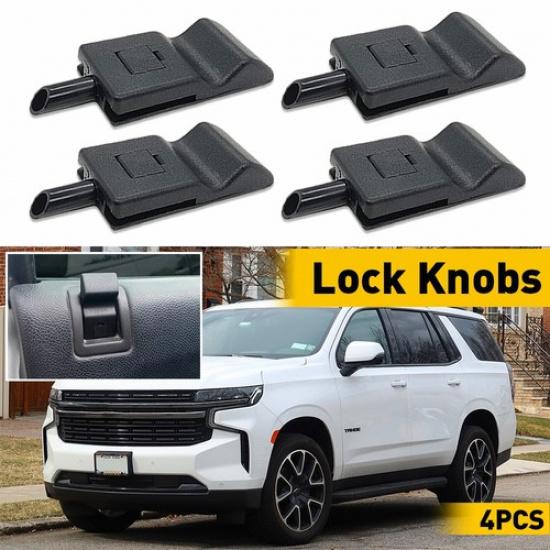 4PCS Door Lock Knobs Front/Rear Ebony For Chevy/GMC Silverado/Sierra 07-13 Black