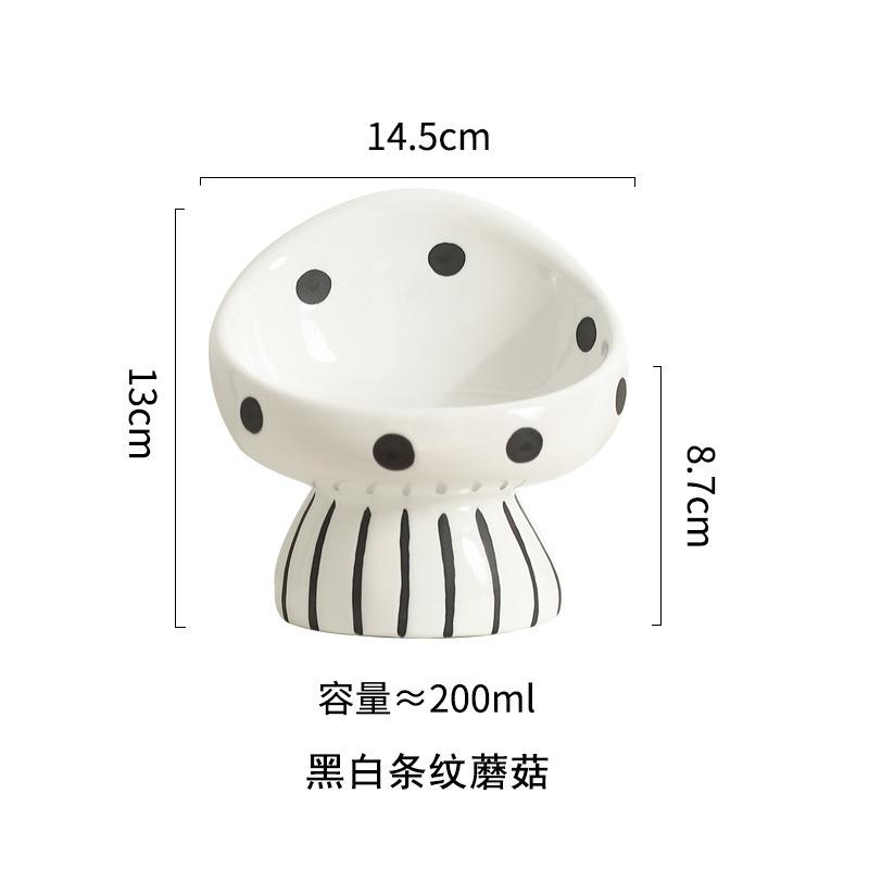 

Ceramic Cat Bowl Neck Protection Slanted Anti-Knock Pet Food Water Dish Mushroom Dog Bowl with High Foot To Prevent Black Chin