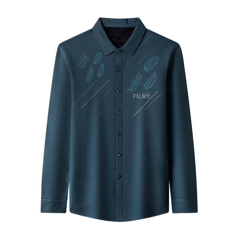 Мужская флисовая рубашка зимняя молодежная мода с принтом на лацканах плотная рубашка — фото 5