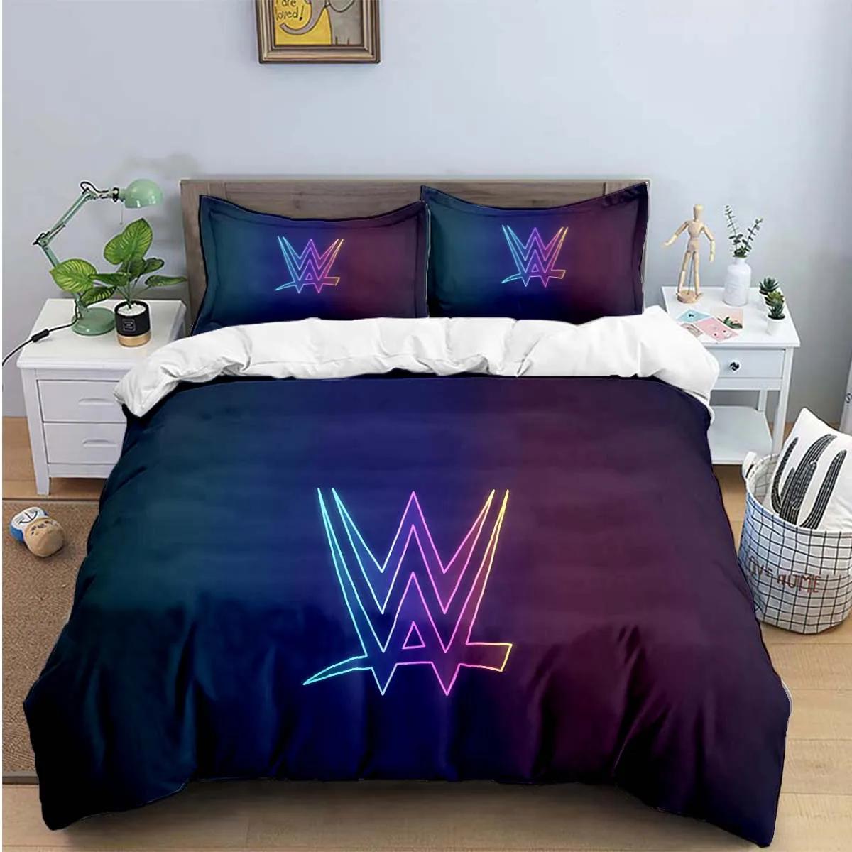 

Модні 3D Спортивні Постільні Набори з Принтом Боротьба W-Wwe Набір Постільних Приналежностей Підковдра Набір Ковдри для Ліжка Постільний Набір Розкішний Подарунок US King(264*228cm)3pcs