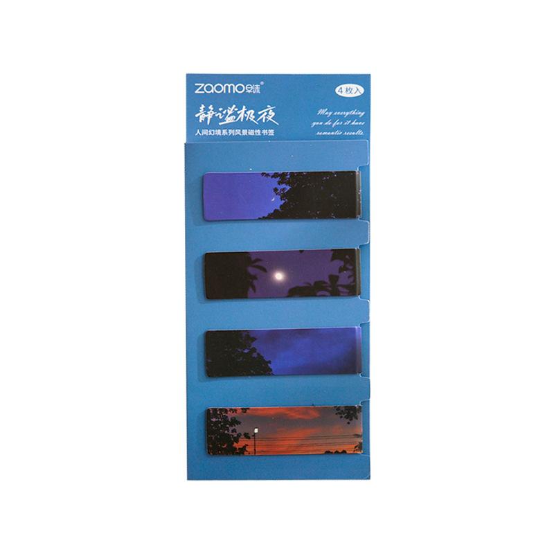 4 Stück/Set Einfachheit Lesezeichen für Kinder Nachthimmel Ozean Landschaft Szenische Lesezeichen Magnet Lesezeichen für Bücher Schulbedarf