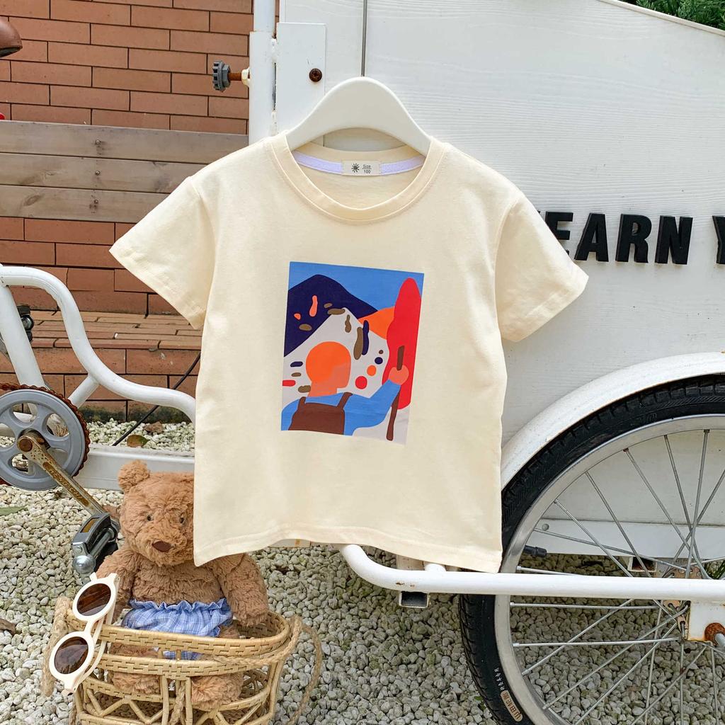 Girls' Casual Short-sleeved T-shirt Summer Children's Cotton Base Shirt