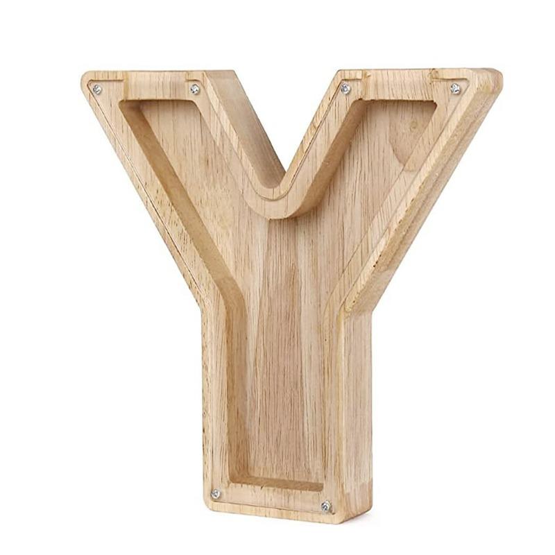 18cm Twenty-six Letter Piggy Bank Wooden Coin Money Saving Box Jar Coins Storage Box Desktop Ornament Home Decor Craft Xmas Gift