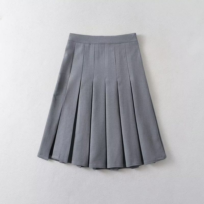 

Fashion Style Summer Mid-Waist Slit Pleated Skirt Gray L