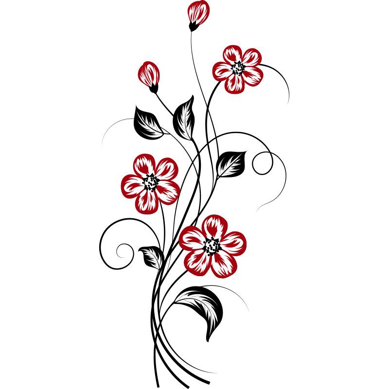 Creative Black Branches Leaves Red Flowers Bedroom Living Room Home Wall Beautification Decoration PVC Stickers