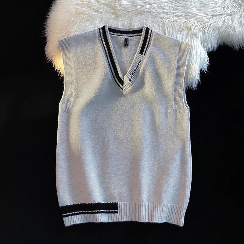 

Men High-quality V-neck Sleeveless Knitted Sweater Vest With Color Blocked Ribbed Design Simple Natural Fashionable Casual Vest XXXL&Pack of 1 сірий колір