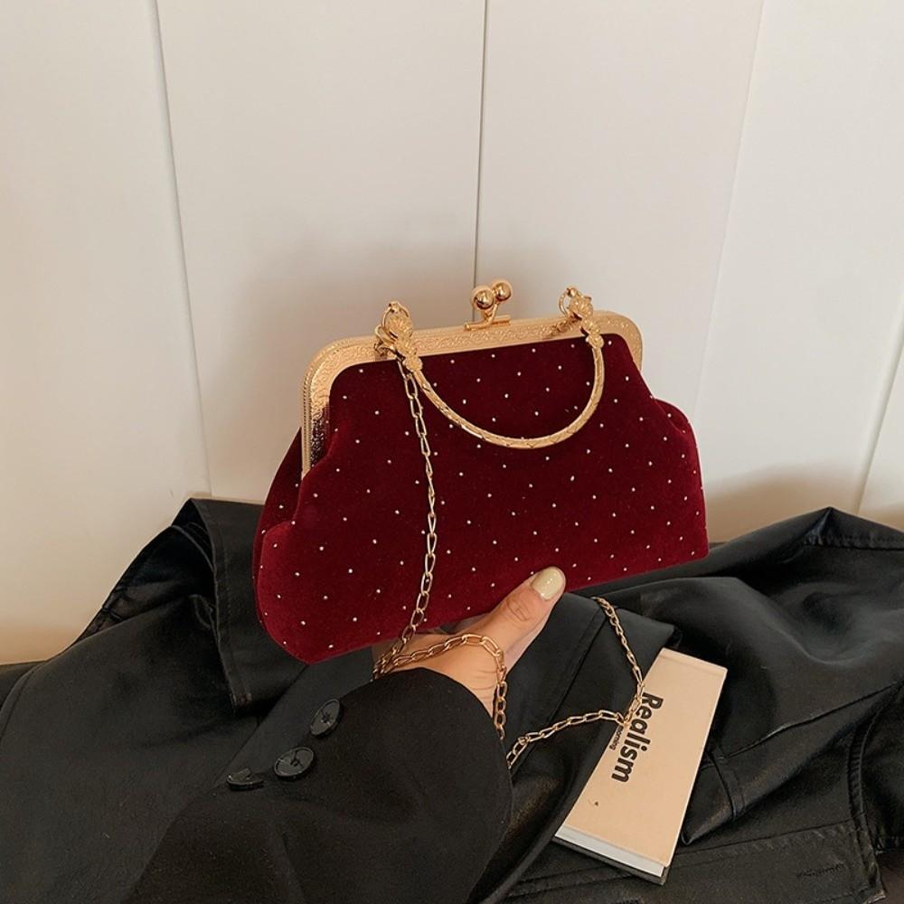 Polka Dot Kiss Lock Shoulder Bag Luxury Chain Crossbody Bag  Social Event красный