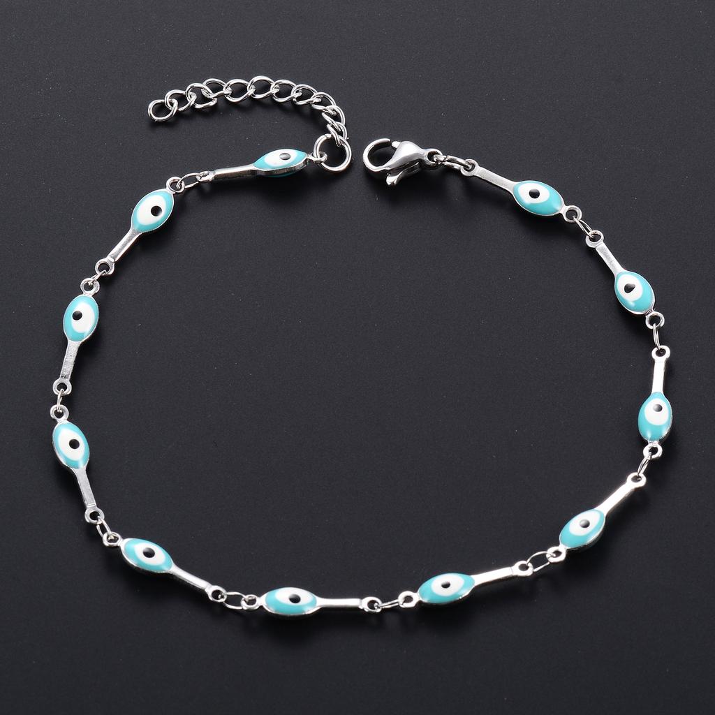 4mm Stainless Steel Bone Turkish Evil Eye Link Hand Chain Bracelet for Women Girl Wristband Anklets Metal Jewelry Summer Gift