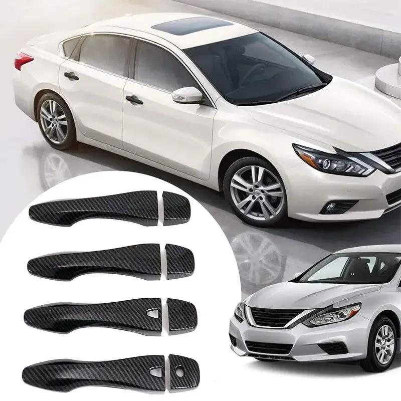 For Nissan Altima 20013-2018 Car Carbon Fiber Style Black Exterior Door Handle Moulding Cover Trim Sticker Decor Accessories