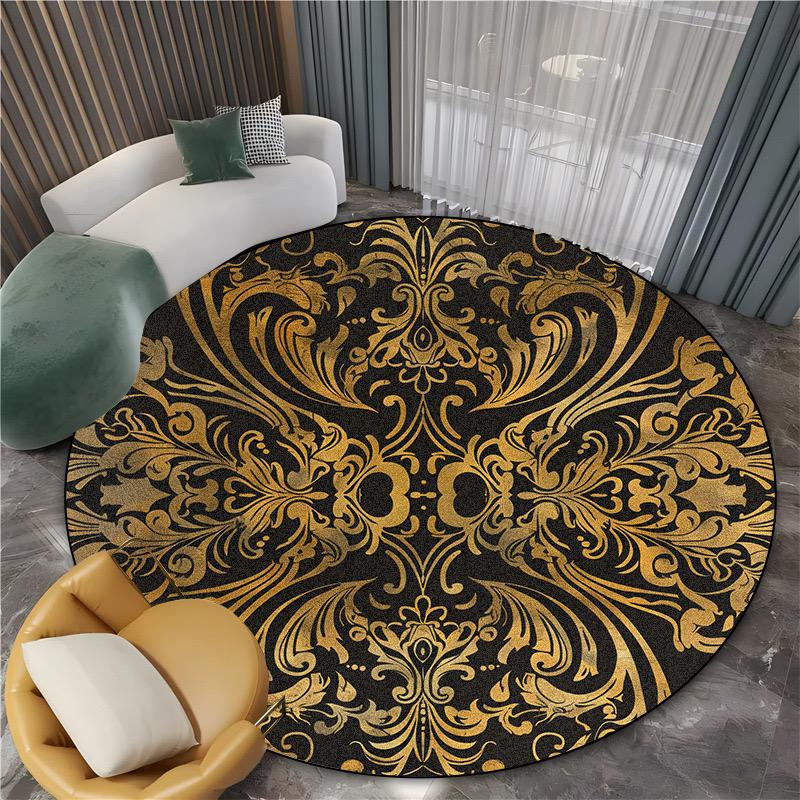 Goldene Runde Große Teppiche für Schlafzimmerdekoration Luxuriöse Rutschfeste Weiche Bodenmatten Waschbare Stuhlmatten Wohnzimmerteppich