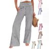 Womens Loose Striped Wide Leg Elastic Waist Casual Pants
