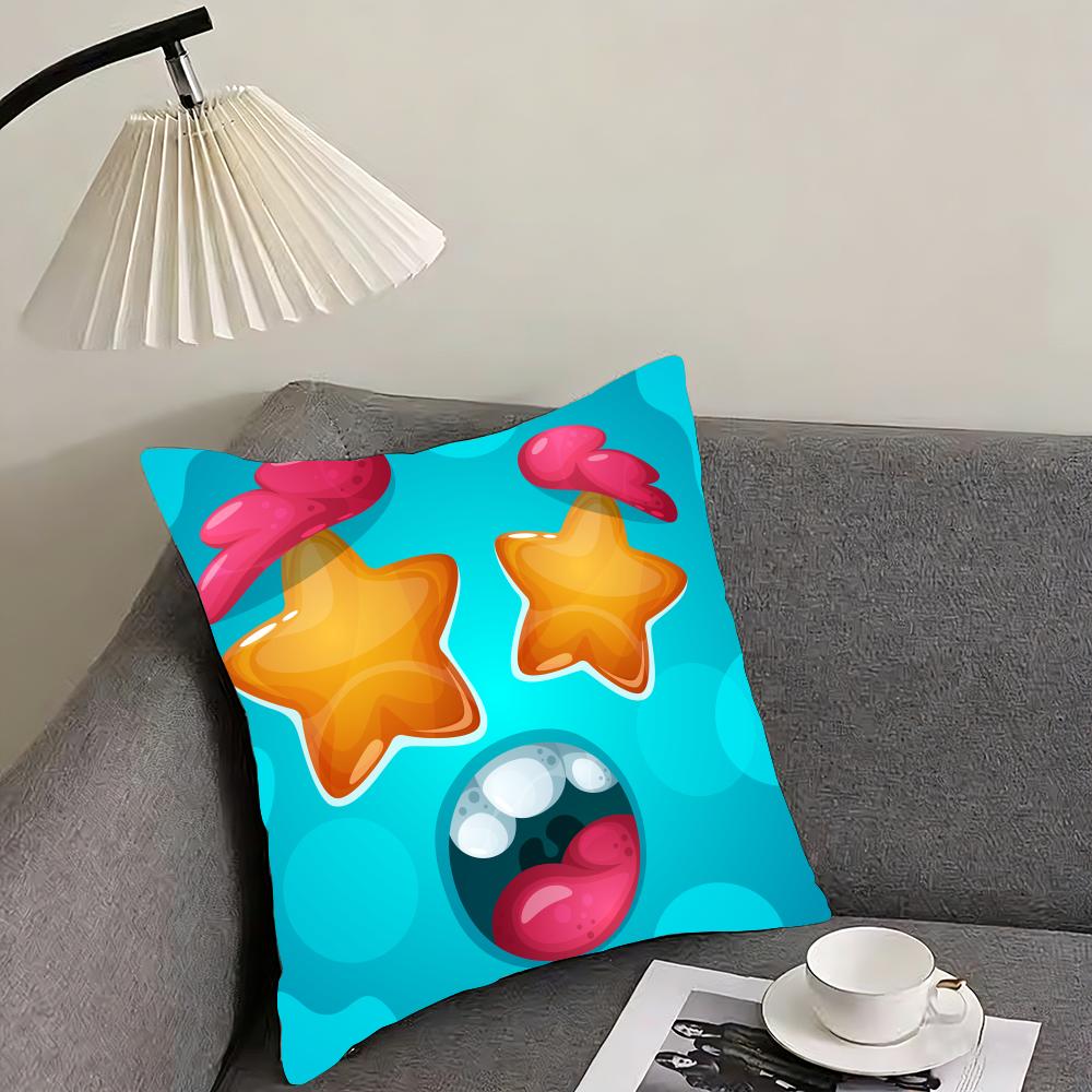 Funny Little Monster Emoticon Pack Cushion Cover Reversible Plush Pillow Cover – For Car, Sofa, Bedroom, Perfect As a Gift.