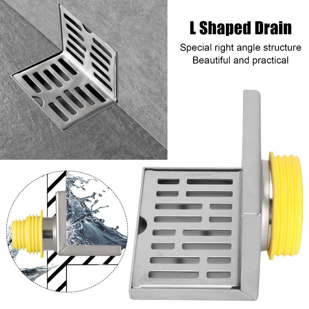 L-Shaped Structure Wall Drain Fits 2.95 Inch Pipe Corner Floor Drain Modern Floor Drain Balcony