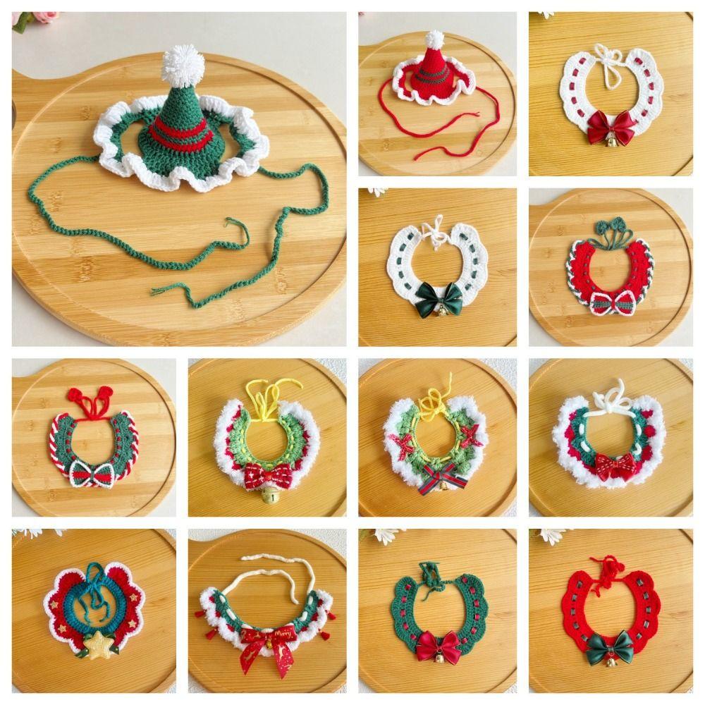 Jingle Bell Pet Christmas Hat Cute Dog Bowknot Scarf Holiday Pet Dressup Cute Santa Hat  Photoshoot