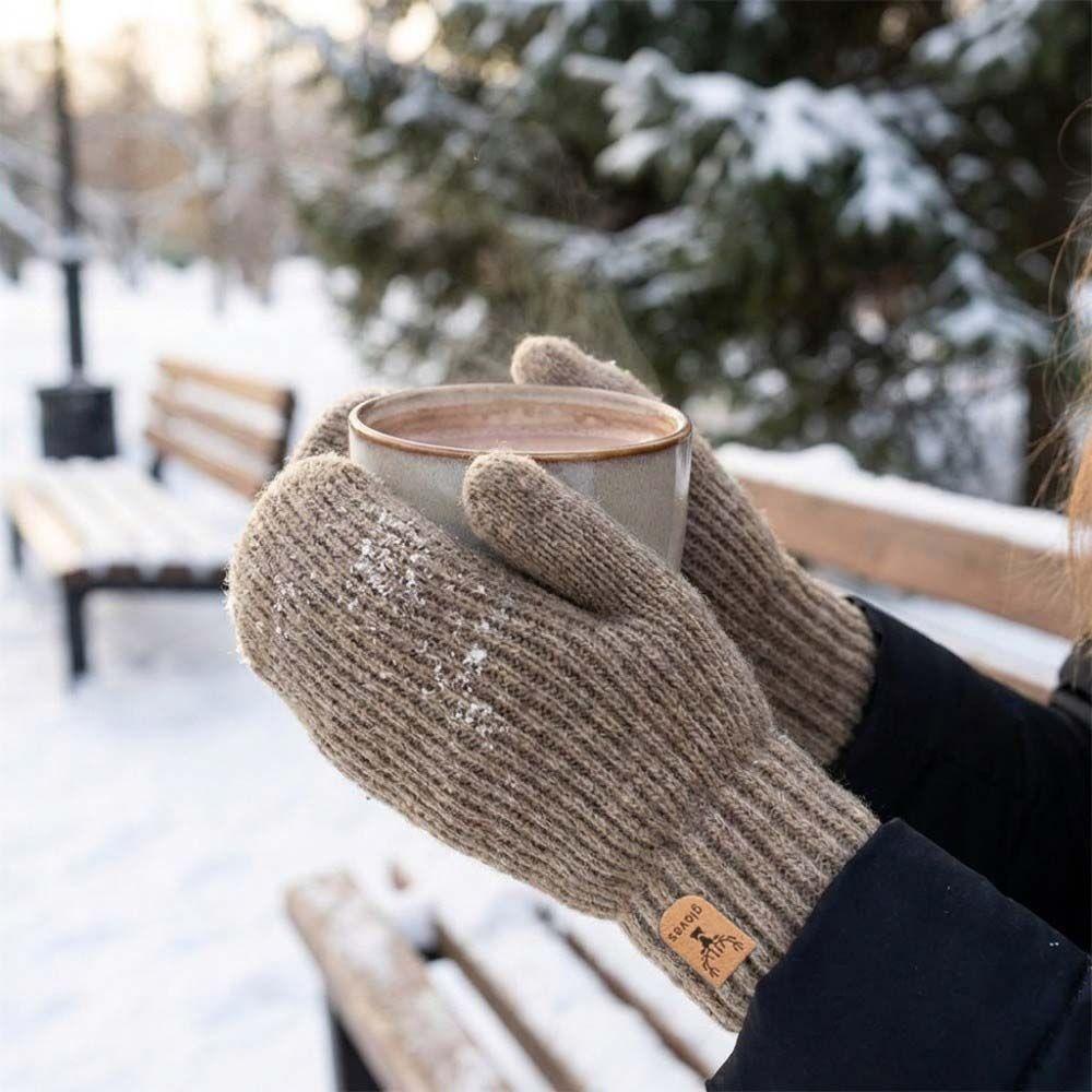 Thick Warm Gloves Fluffy Knit Mittens Suitable Double-Layer Mittens Unisex