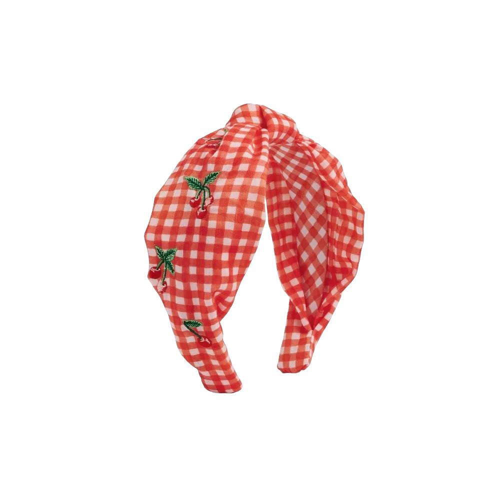 Rifle Paper Cherries Gingham Embroidered Headband