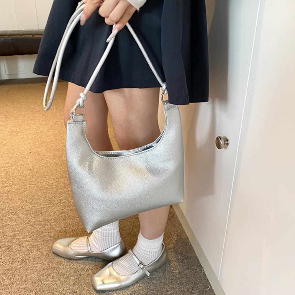 Large Capacity PU Tote Bag Soft Leather Single Shoulder Bag Fashion Vintage Underarm Bag  Lady